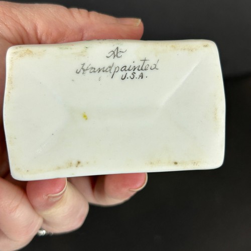 Porcelain Hand Painted USA Mini Tote Bag Purse Trinket Radish Handle Green Polka - Picture 7 of 7