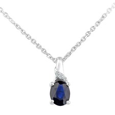 9ct White Gold Natural Sapphire and Diamond Pendant Necklace + 16 inch Chain