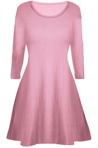 Girls Skater Plain Long Sleeve Summer Swing Dress Black White Red Pink Ages 5-13 - Picture 7 of 11