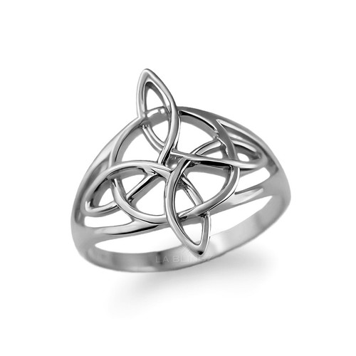 Dainty Gold Celtic Trinity Knot Openwork Triquetra Cross Ring for Women - Picture 5 of 17