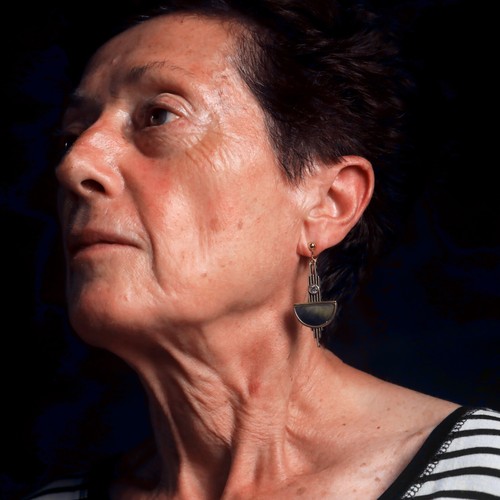 Clip Ohrringe Hängend Art Déco Halbkreis Graue Perlmutt SB2 - Bild 3 von 6