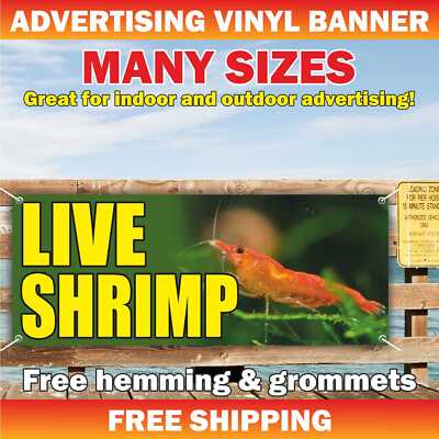 LIVE SHRIMP Advertising Banner Vinyl Mesh Sign fish aquarium seafood pet store