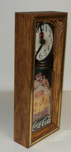 Coca- Cola Coke Wall Clock Wooden Case Battery Operated Art Deco - Picture 3 of 5