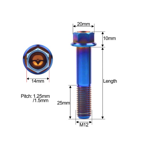 Tornillo hexagonal de brida de titanio M12 para motocicleta 30 35 40 45 50 55 60 75 80 90 mm - Imagen 2 de 29