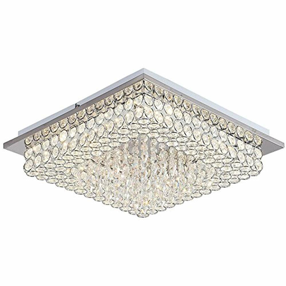 Horisun Crystal Chandelier Led Ceiling Light Fixture 4000k Dimmable Flush Mount