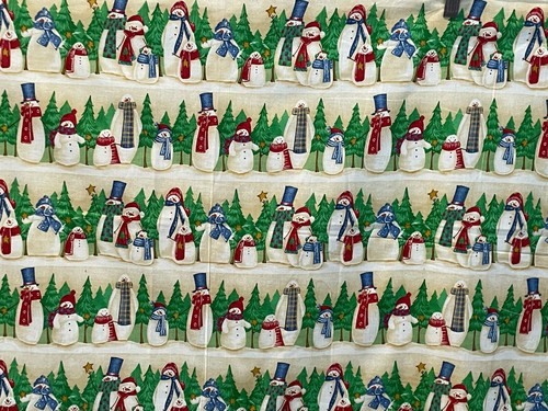 Snowman Family Stripe Fabric Lightweight Cotton Oakhurst Textiles .58Yd - Picture 4 of 5