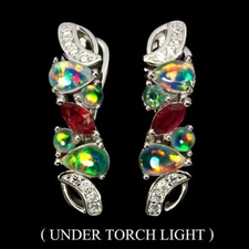 925 Sterling Silver Earrings Pear Fire Opal 6x4mm  Gemstone Jewelry