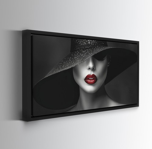 Elegant Woman with Hat & Red Lips Wandbild XXL Canvas Leinwand Poster Acrylglas - Bild 5 von 16