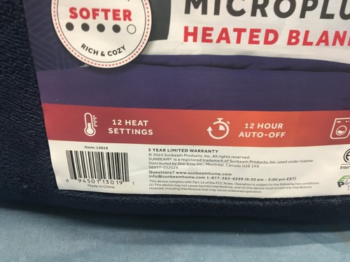 Sunbeam Microplush Heated Blanket Full Size 72" X 84" Blue Easy Dial Controls - Picture 5 of 8