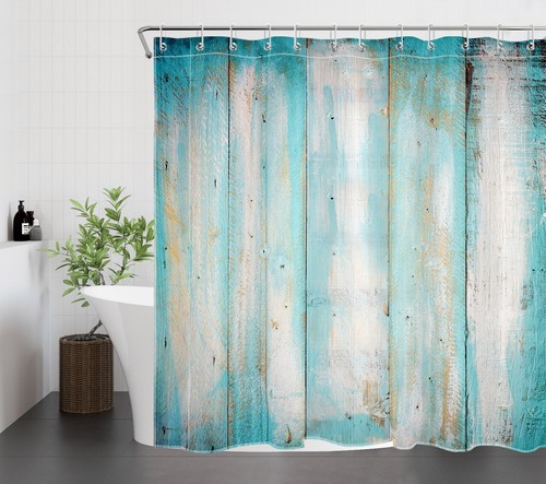 Vintage Farmhouse Rustic Retro Wood Blue Shower Curtain Set for Bathroom Decor - Bild 4 von 19