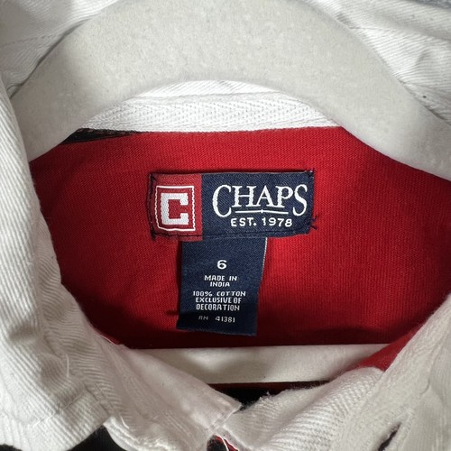 CHAPS Polo Rugby Shirt Boys Sz 6 Red Black Striped Long Sleeve VTG - Picture 4 of 8