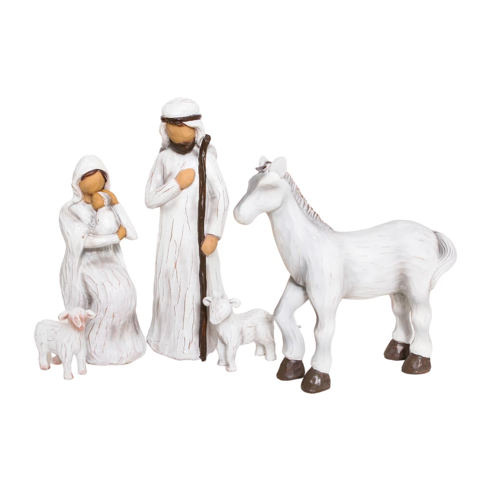 5-piece Large Christmas Nativity Set Indoor Figurines, Distressed White - Image 2 of 4