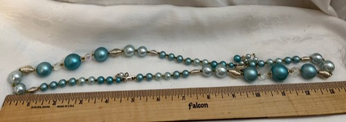 Pastell Aqua zweisträngige Halskette Choker Japan 1950er Jahre Ansteck Ohrringe Vintage - Bild 8 von 13
