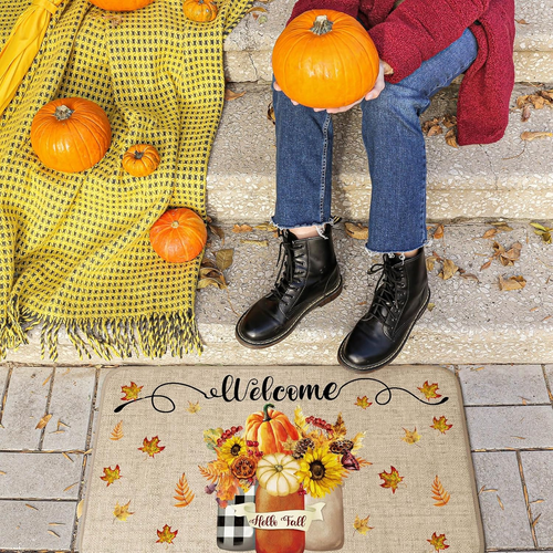 Winter Fall Door Mat Non Slip Farmhouse Welcome Mats Outdoor Indoor Snowflake Pu - Picture 6 of 7
