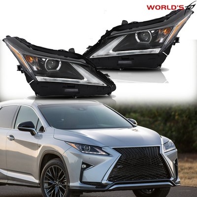 For 2016-19 Lexus RX350 RX450h LED Headlight w/o AFS Projector Black Left+Right