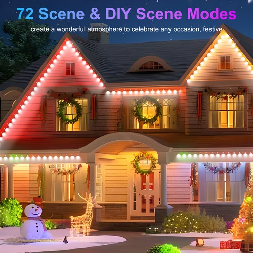 Permanent Outdoor Eaves Lights 72 LED 100ft Smart RGBIC Remote Control Christmas