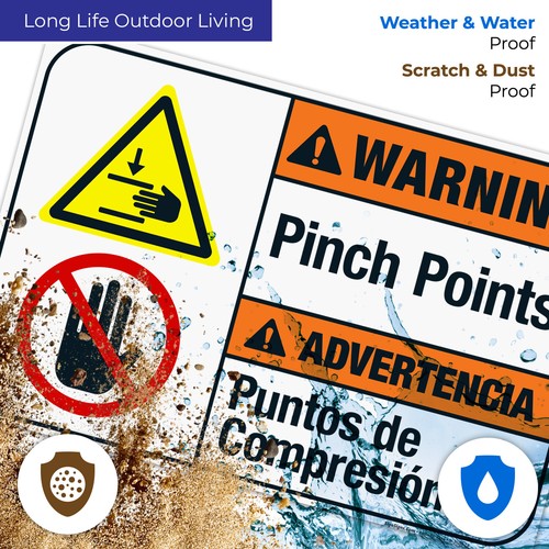 Pinch Points Bilingual Sign, ANSI Warning Sign, - Picture 84 of 87