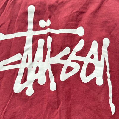 【OLD STUSSY】logo print long tee 90s red STUSSY Red Burgundy Small Long Sleeve Logo T Shirt Spellout