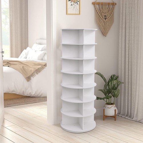 7-Tier Rotating Shoe Rack Tower 360° Spinning Shoe Display Carousel White - Picture 11 of 16