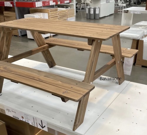 Ikea RESÖ Children's picnic table, light brown stained 36 1/4x 19 1/4 x35" NEW - Picture 7 of 8