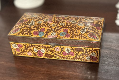 Antique Chinese Hand Crafted Foiled CHAMPLEVE'  Enamel BRASS BOX Wood Lined - Bild 8 von 11