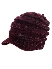 D&Y Versatile Ponyflo Messy High Bun Ponytail Beanie with Metallic Thread Visor