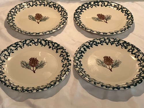 Set 4 Folkcraft TIENSHAN Sponge Salad Dessert Plates 7-3/4" PINE CONE - Picture 2 of 3