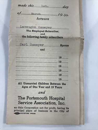 1939 Portsmouth, Ohio Mercy Hospital Contract for Services Scioto County - Picture 3 of 8