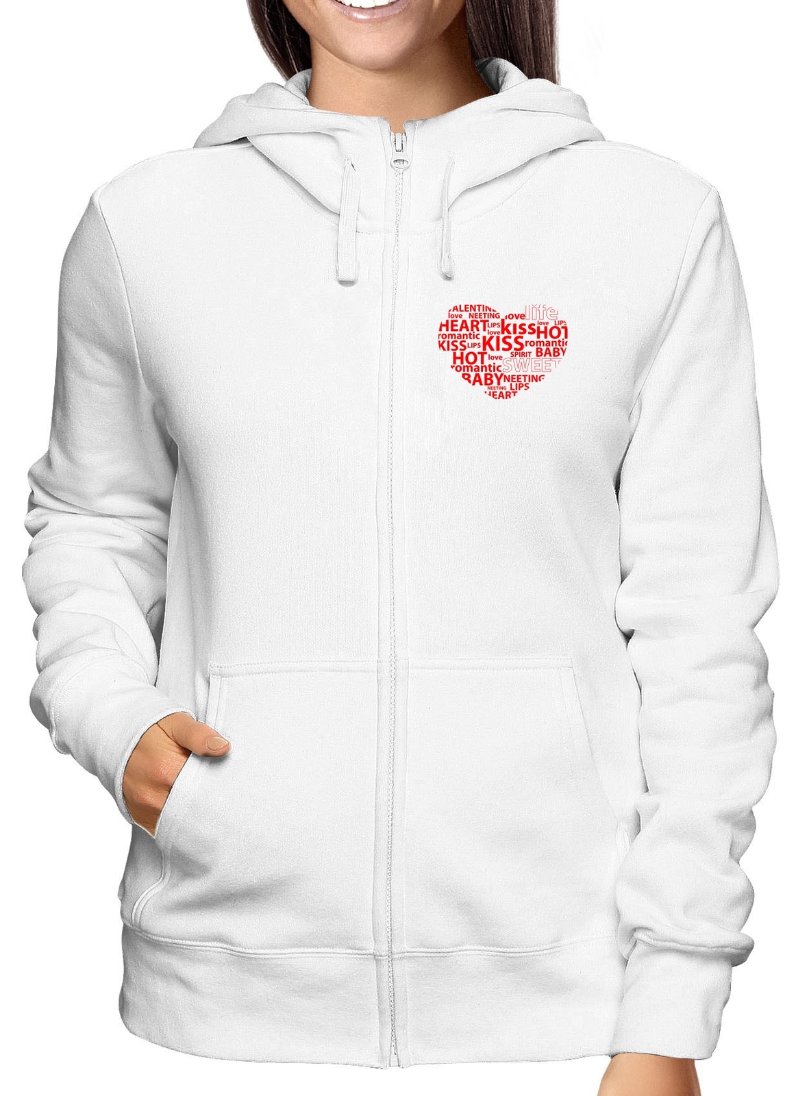 Sweatshirt Zip Woman White T0449 HEART VALENTINE'S DAY Sweatshirt Zip Woman White T0449 HEART VALENTINE'S DAY