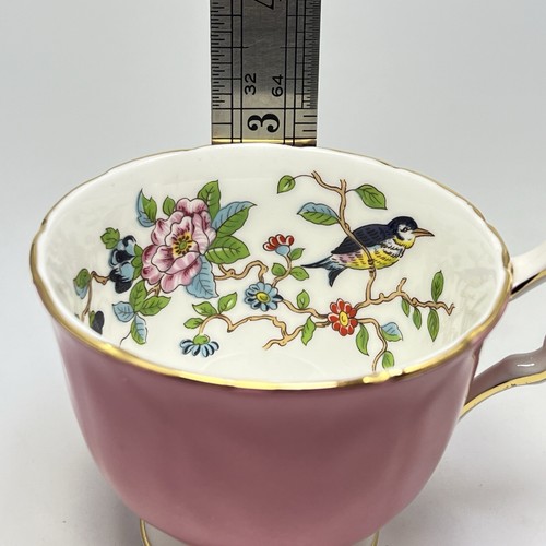 Aynsley Pembroke Rosa Taza de Té Platillo Set Pájaro Floral Taza de Té Borde Dorado Inglaterra - Imagen 12 de 14