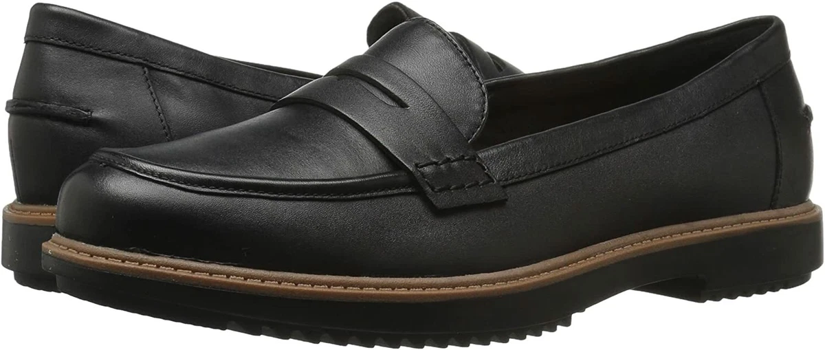 CLARKS RAISIE ELETTA PENNY LOAFER BLACK LEATHER 261 29035 WOMEN S SIZE 6W WIDE