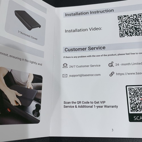 BASENOR Tesla Armrest Cover for Model Y/3/S/X Black - Picture 7 of 8