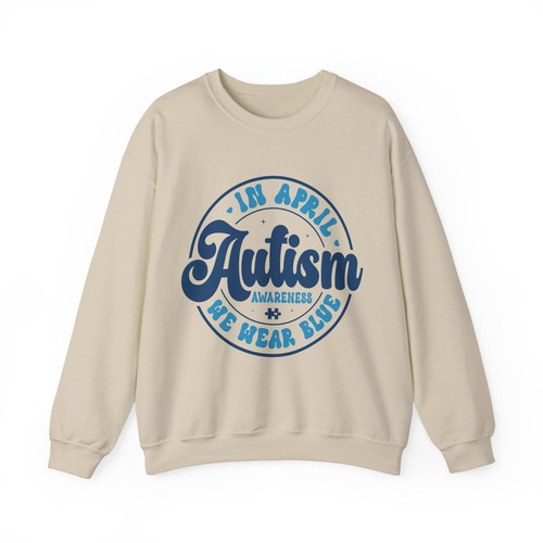 In April We Wear Blue Autism Awareness Adult Unisex Crewneck Sweatshirt - Picture 5 of 7