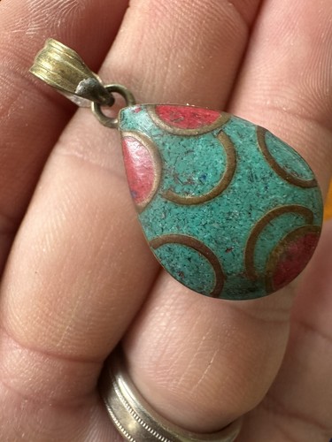 Beautiful Tibetan vintage Bohemian style brass with multicolor stone Pendant - Picture 4 of 12