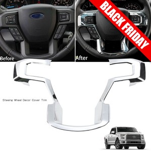 Black Wood Grain JeCar Steering Wheel Trim Bezel Cover Trim Frame Decorative Interior Accessories for Ford F150 F250 F350 2015 2016 2017 Super Duty