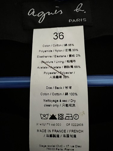 Agnes B. Jacket Blazer Coat Paris Designer Black Cotton size 36 - Picture 3 of 3