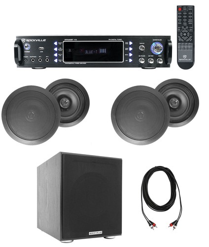 (4) 6,5" Schwarz Deckenlautsprecher + Bluetooth Empfänger + Subwoofer 4 Restaurant/Büro - Bild 1 von 12