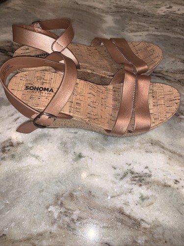 SONOMA Kohl's 73277 rose gold wedge cork platforms size 9-1/2M - Picture 3 of 8