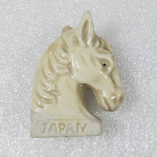 Keramik Pferdekopf 2" Japan Cracker Jack Karneval Preis? Creme Miniatur - Bild 2 von 6