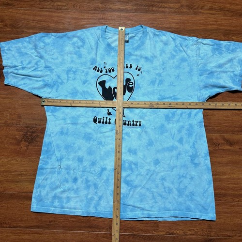 Vtg All You Need Is Love & Quilt Country Shirt XL Blue Tie Dye AOP Tee Y2K 90s - Picture 7 of 9