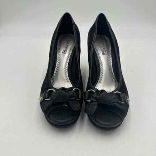 SPERRY Top-Siders "Silverside" Black Suede & Leather Open-Toe Platform Wedges 8M - Picture 2 of 10