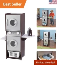 Laundry Playset Children's Pretend Wooden Stacking Washer and Dryer Toy with ...