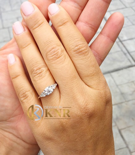 Round And Pear Moissanite Engagement Ring Three Stone 14k Solid White Gold 1.50 - Picture 7 of 11