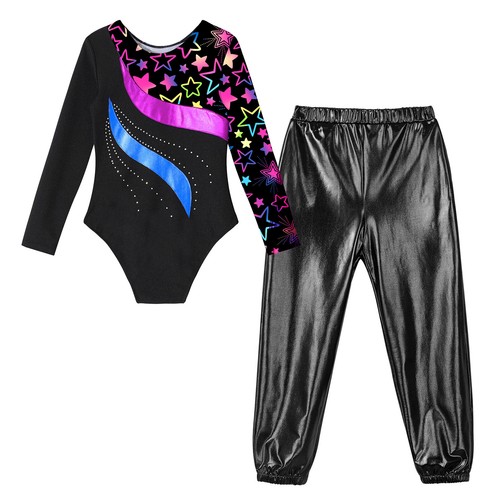 Kids Girl's Jumpsuits And Trousers Competition Bodysuit Sets Gymnastics Outfits - Picture 53 of 131