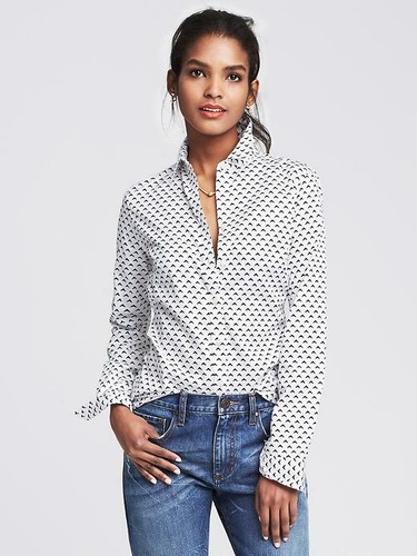 Camisa ajustada sin hierro estampado blanco sin hierro Banana Republic, algodón, talla 12, nueva con etiquetas - Imagen 11 de 12