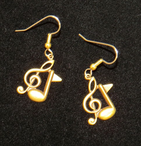 Treble Clef & Music Note Earrings Antiqued Brass Orchestra Symphony Band Singer - Bild 9 von 12