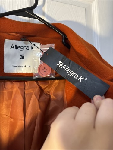 Allegra K Women's Peter Pan Collar Double Breasted Orange Coat “SizeL” - Picture 9 of 11