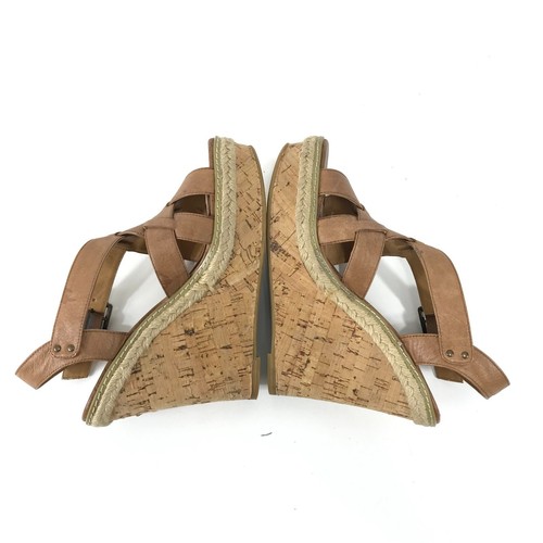 Steve Madden Sandals Women 8 Tan Brown Wedge Strappy leather cork high Platform - Picture 2 of 14