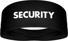 Security Wide Tapered Sports Stretch Headband Black White Guard Staff Event Text