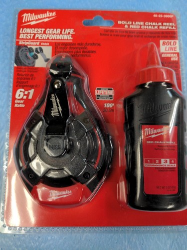 Milwaukee Bold Line Chalk Reel Kit StripGuard 6:1 Gear Ratio 100 ft w Red Refill - Picture 1 of 2